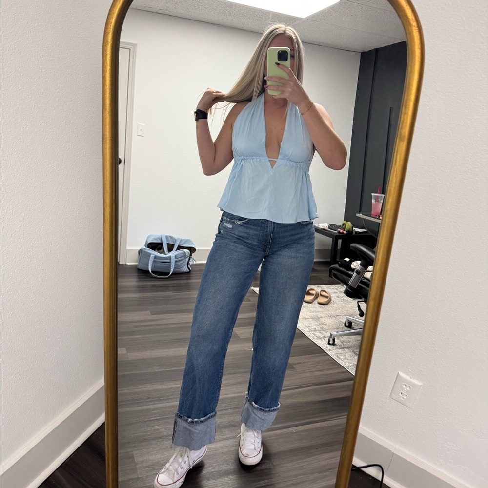Light Blue Halter Top and Jeans